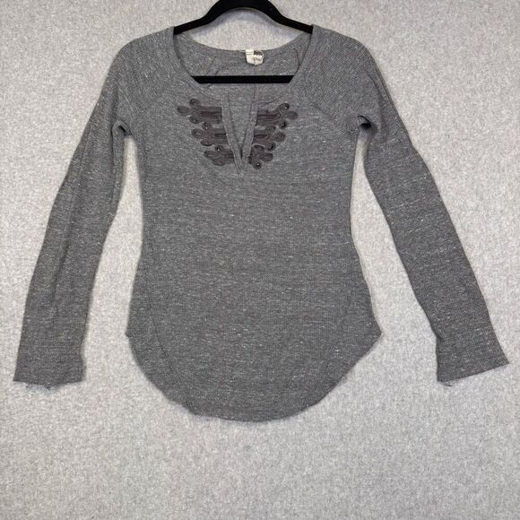 We the Free Gray Waffle Body Ribbon Detail Long Sleeve Shirt Size Small - Picture 1 of 11